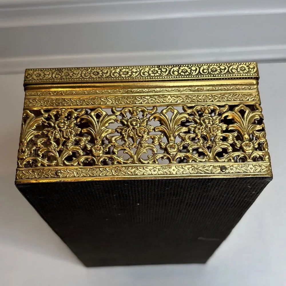 MCM Gold Tone Tissue Kleenex Box Filigree Holder Ornate Hollywood Regency